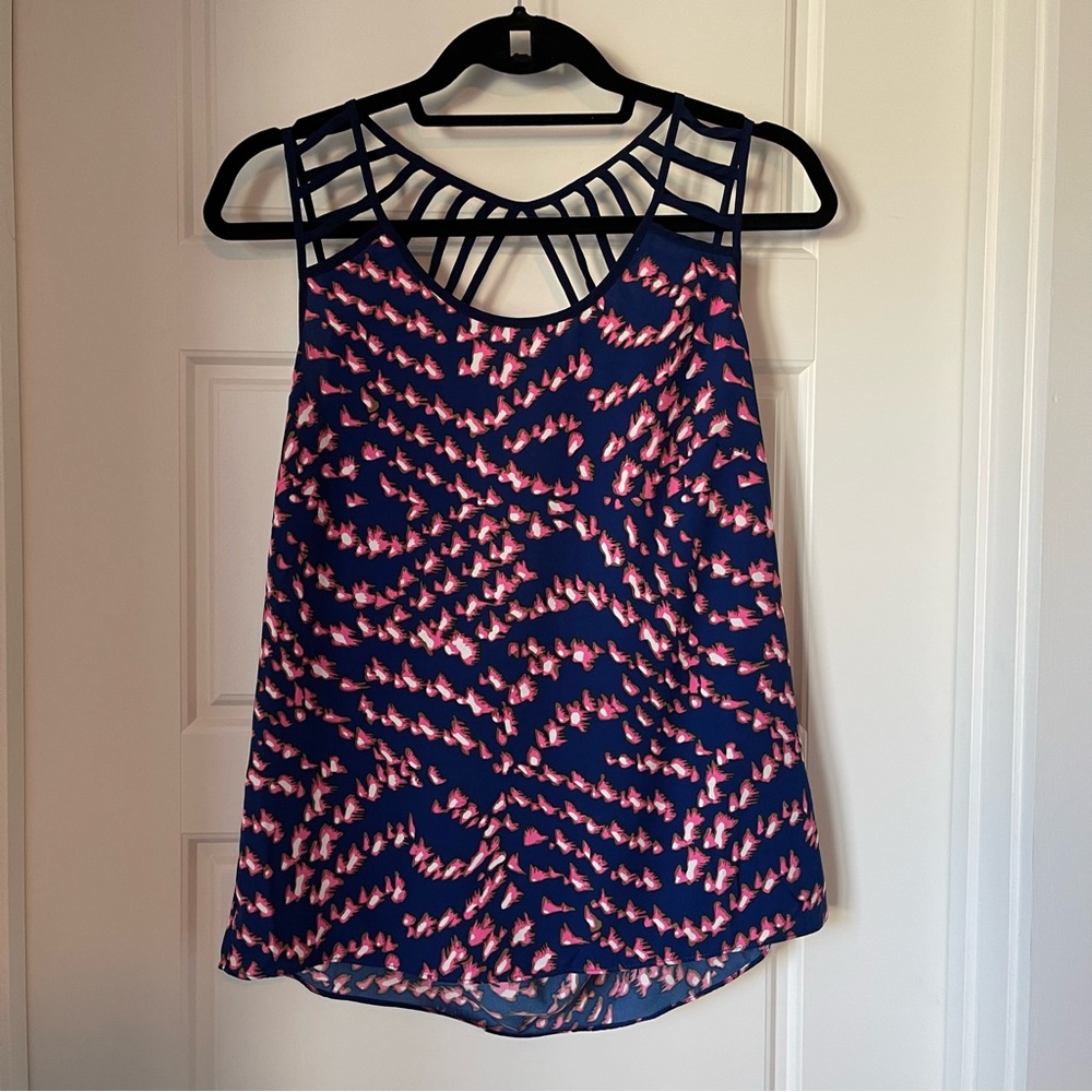 NAKED ZEBRA Navy Open Back Top